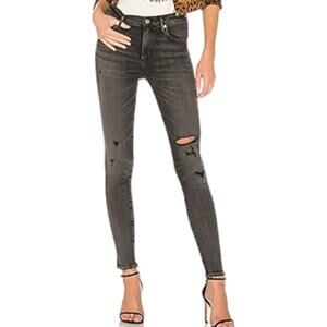Agolde Sophie Skinny Jeans In Silence Distressed Faded Black Destroyed Mid Rise
